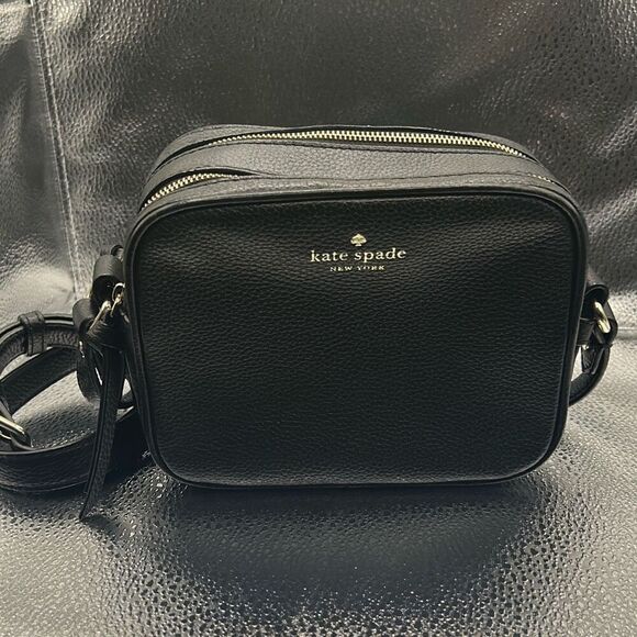 Kate Spade Pyper Mulberry Street Crossbody Bag Black Pebbled Leather Double Zip - Picture 1 of 10